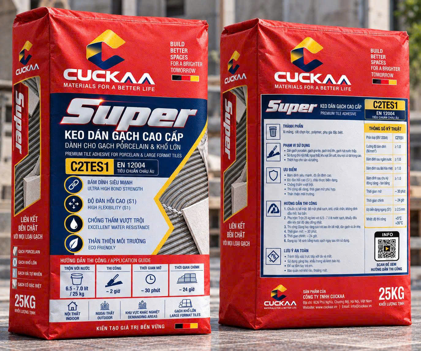 Bao keo dán gạch CUCKAA SUPER màu đỏ, 25 kg
